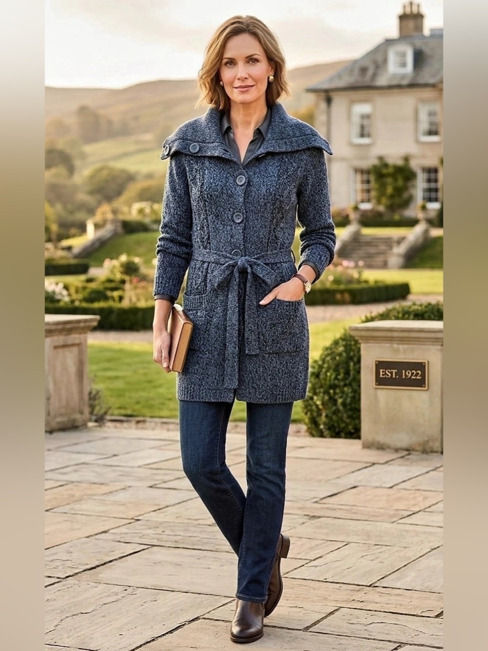Croft & Barrow Belted Shawl Collar Cardigan in Blue Size Large NWT